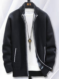 1pc Single Piece Men'S Autumn And Winter Stand Up Collar Knitted Sweater Jacket, Autumn And Winter Knitted Sweater Zipper Cardigan, Casual Thick Warm Sweater Jacket (Solely Includes 1 Jacket) - Black