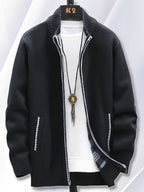 1pc Single Piece Men'S Autumn And Winter Stand Up Collar Knitted Sweater Jacket, Autumn And Winter Knitted Sweater Zipper Cardigan, Casual Thick Warm Sweater Jacket (Solely Includes 1 Jacket) - Black