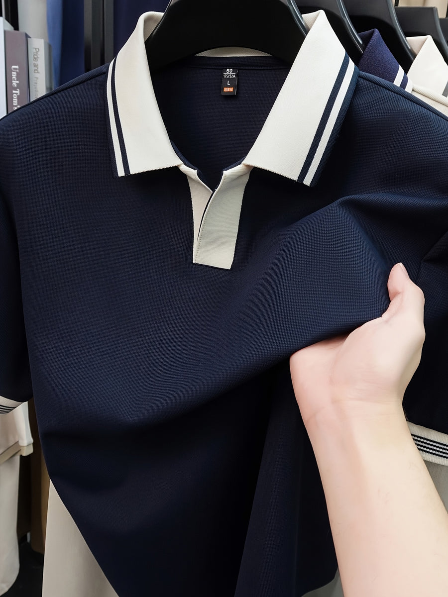 New Summer V-Neck Buttonless Lapel High-Stretch Short-Sleeve Men's T-Shirt, Fashionable Casual Sport Quick-Dry Men's Shirt, Skin-Friendly and Cool, Y Smooth Breathable Men's Top TX16215 - Royal Blue