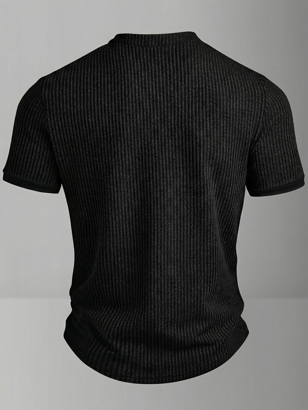 ROYALBOY Spring New Men's Casual Fashion Textured Two-Tone Striped Henley Shirt - Short Sleeve, Stand Collar, Suitable for Casual Outdoor Wear, Machine Washable, 100% Polyester Durable Wear-Resistant Fabric - Black
