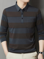 SaXing OBM Men's New Spring/Autumn Polo Shirt, Contrast Color Half-Open Placket Single-Breasted Polo Collar Long Sleeve Pullover Base Layer Top, Suitable for Spring, Summer, Autumn, and Winter Wear, Versatile for Daily and Casual Wear - Deep Gray
