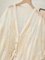 Bohemian Openwork Embroidery Spring and Summer Ethnic Fashion Joker Casual Cardigan, Suitable for Going Out to Wear. - Apricot