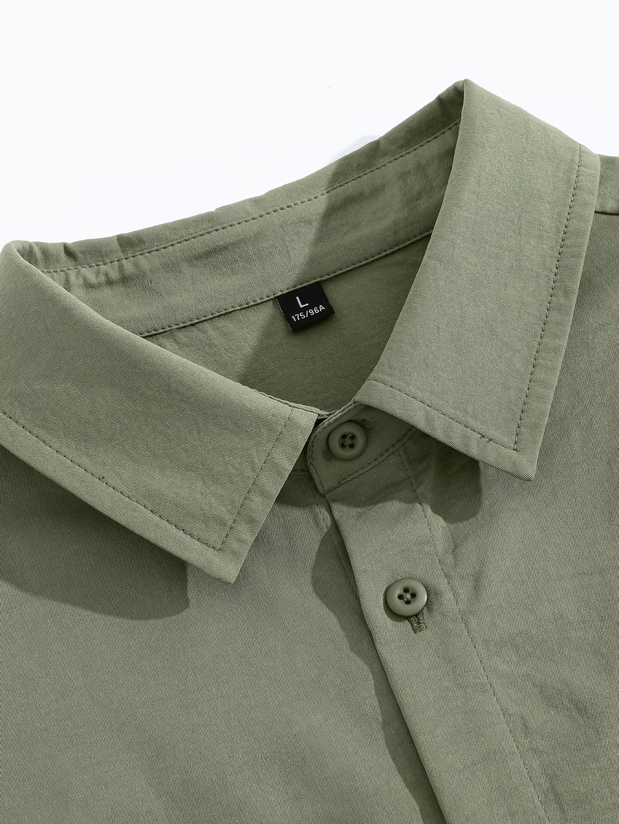 MIANZHI Men's Shirt, Japanese-Style Casual Long-Sleeve Shirt, New Spring/Autumn Loose-Fit Outerwear, Versatile Solid Color Turn- Collar Shirt for Men - Gray Green