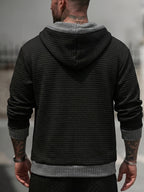 BOWZ Men's Knitted Cardigan, Men's Autumn/Winter Sweater, Hooded Sweatshirt with Pocket Design, Autumn/Winter Warm Top Jacket, Suitable for Outings, Casual Wear, Travel, and Sports - Black