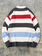 Men's Sweater, Fashionable Street Style, Versatile for Daily Commute and Home Wear, Two-Tone Striped Crew Neck Long Sleeve Loose Knit Pullover, Autumn/Winter Style - White