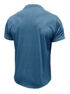 Men'S Solid Color Short Sleeve Henley Neck T-Shirt, Fashionable Summer Men'S Wear Casual Round Neck Top - Blue