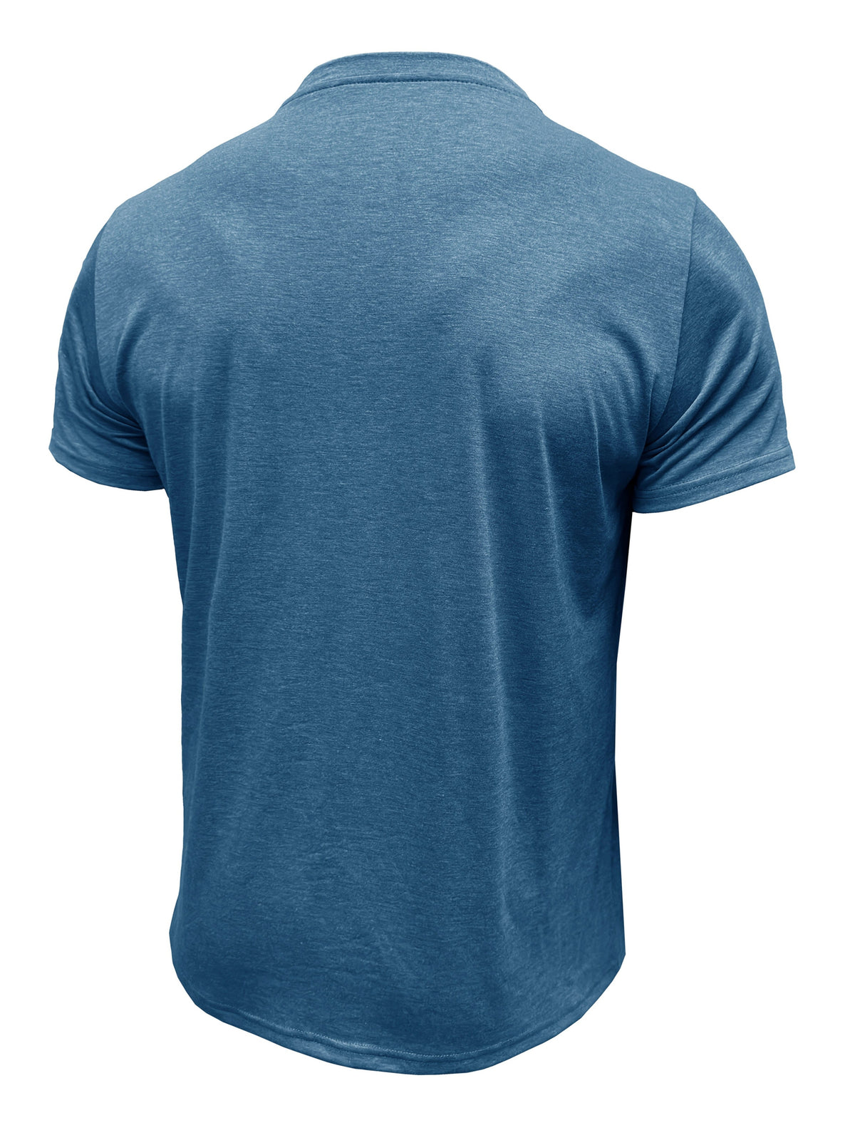 Men'S Solid Color Short Sleeve Henley Neck T-Shirt, Fashionable Summer Men'S Wear Casual Round Neck Top - Blue