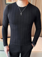 Men's Slim-Fit Long Sleeve T-Shirt - Casual & Stylish, Perfect for Fall/Winter, Machine Washable - Black