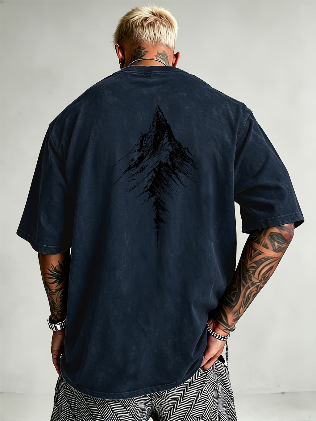 Men'S Heavyweight Distressed T-Shirt Washed Acid Wash Graphic Tee Vintage Aesthetic Streetwear Pure Breathable Comfort High Street Style Minimalist Casual Gym Workout Short Sleeve Essential Undershirt 2026 Summer New - Navy Color