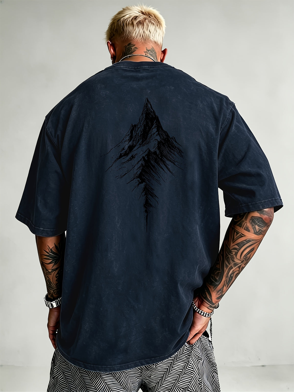Men'S Heavyweight Distressed T-Shirt Washed Acid Wash Graphic Tee Vintage Aesthetic Streetwear Pure Breathable Comfort High Street Style Minimalist Casual Gym Workout Short Sleeve Essential Undershirt 2026 Summer New - Navy Color