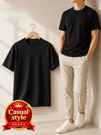 Men's Solid Color T-Shirt, High-Stretch Breathable Lightweight Quick-Dry Casual Crew Neck Base Layer Top, Versatile for Sports, Outdoors, and Daily Wear. A Genuine, High-Quality, Premium Gift for Holidays - Black