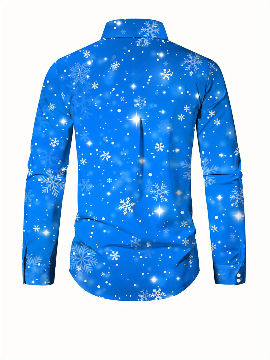 Men's Long Sleeve Shirt with Romantic Snowflake Print, Dreamy Snowflake Scenery, Deep Blue Base Color, 3D Casual Shirt for Men, Soft, Comfortable, Skin-Friendly, and Delicate, Suitable as a Spring/Autumn Base Layer - Mixed colors