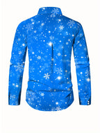 Men's Long Sleeve Shirt with Romantic Snowflake Print, Dreamy Snowflake Scenery, Deep Blue Base Color, 3D Casual Shirt for Men, Soft, Comfortable, Skin-Friendly, and Delicate, Suitable as a Spring/Autumn Base Layer - Mixed colors