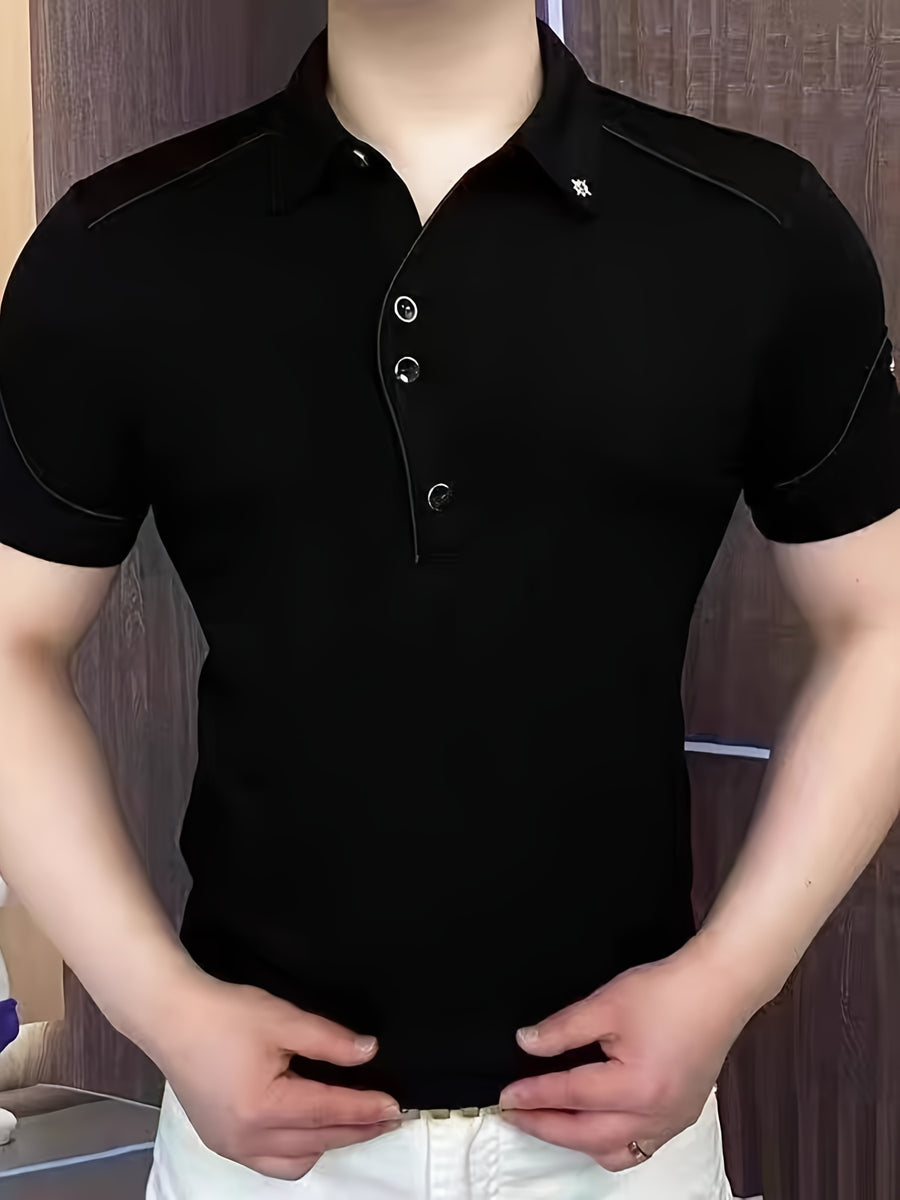 Men'S Designer Short Sleeve Polo Shirt, Light Luxury Solid Color Versatile Short Sleeve T-Shirt, Summer New Men'S Clothing - Ware-8269