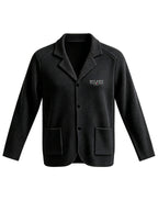 Men's New Spring, Autumn, and Winter Collection: Twill Textured Fabric Single-Breasted Notched Lapel Cardigan with Double Pockets, a Versatile Long-Sleeve Business Casual Outerwear. Soft, Comfortable, and Stylish Knitted Solid-Color Jacket - Black