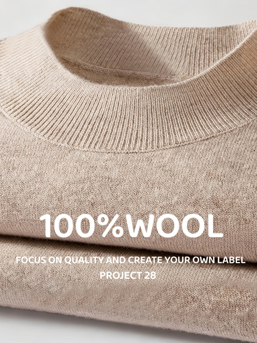 2026 New Men'S Thick High-End Semi High Neck Knitted Sweater Light Luxury Solid Color Warm Sweater Base Sweater - Camel