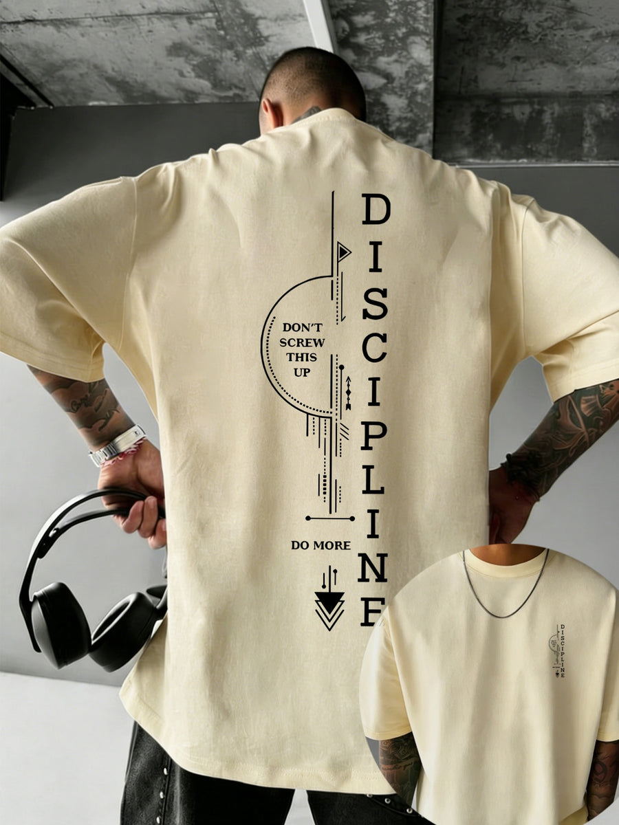 Men'S 100% T-Shirt, Letter Print on Back, Comfortable And Breathable, All-Season Wear, Casual Style - Apricot