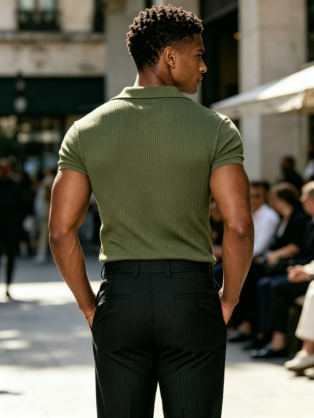 Pearson OBM Men's Summer Lightweight Black Knit Polo Shirt, Regular Fit Short Sleeve Top, European and American Streetwear Brand Slim Fit Base Layer - Olive Green