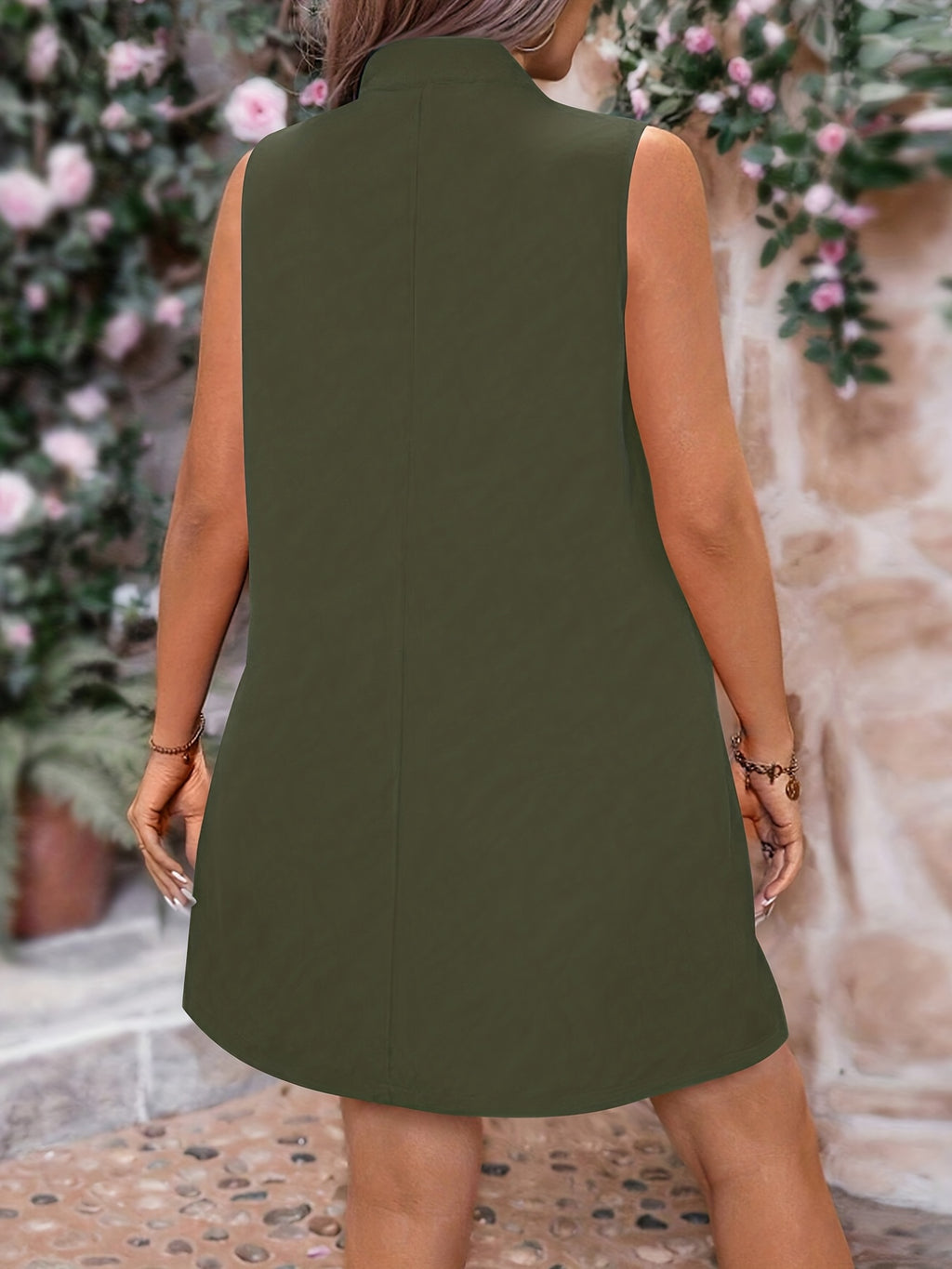 Women's Sleeveless Cardigan Midi Vest, Buttonless Design - Commuter Fashion All-match Shawl - Wearable in All Seasons - 100% Polyester Fiber Material - Machine Washable - Women's Teacher Outfit - Office Wear, Home Wear - Olive Green