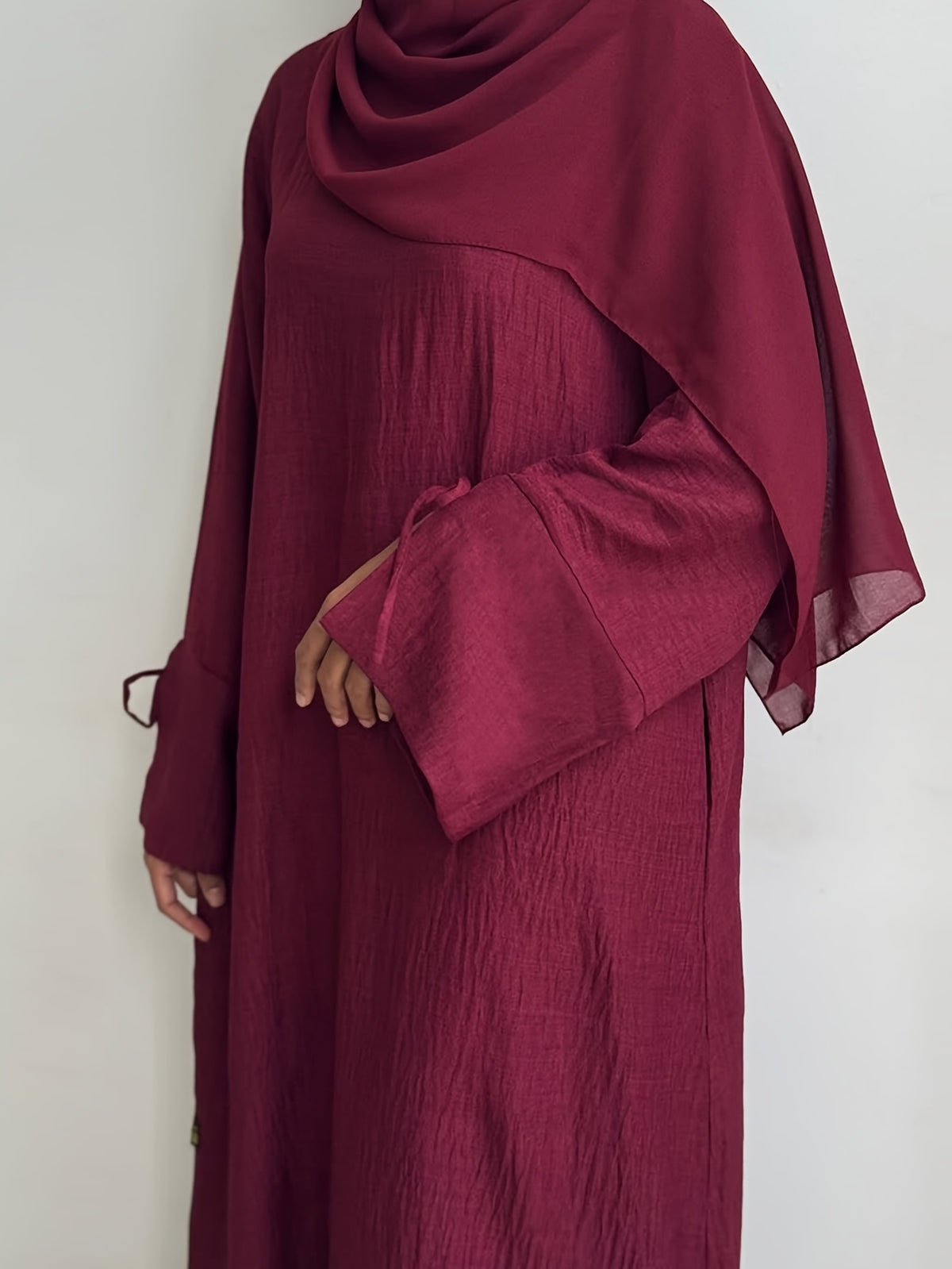 1pc Headless Scarf: Elegant Cuff Drawstring, Comfortable and Casual Solid Color, Suitable for Outdoor Travel and Daily Wear. Loose Women's Abaya Dress. Abayas for Women, Muslim, Women's Long Dresses, Oriental Arabic Robe, Abaya Dress - Deep Red
