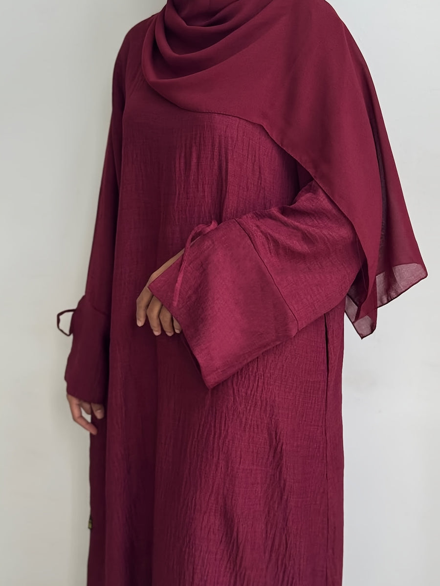 1pc Headless Scarf: Elegant Cuff Drawstring, Comfortable and Casual Solid Color, Suitable for Outdoor Travel and Daily Wear. Loose Women's Abaya Dress. Abayas for Women, Muslim, Women's Long Dresses, Oriental Arabic Robe, Abaya Dress - Deep Red