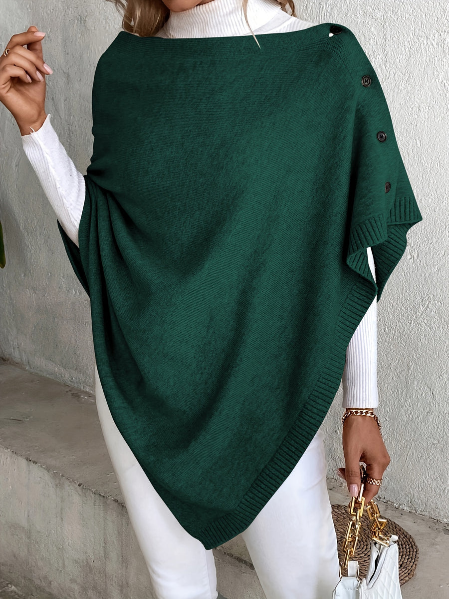 A Versatile Cape That Can Be Styled in Various Ways Throughout The Year, Featuring an Elegant Design, Solid Colors, Buttons, And Suitable for Air-Conditioned Environments - Dark Green