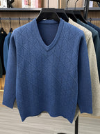 Men's V-neck Knitted Warm Casual Simple Autumn/Winter Thermal Sweater - Blue