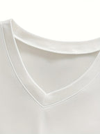 180g 100% Men's V-Neck T-Shirt, Solid Color Short Sleeve Top, Casual Base Layer, "MODA GENTS" Brand, Men's All-Season Daily Wear, Father's Day Gift, Back-to-School Season, Dates & Dinner Parties, Designed Clothing - White