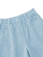Women's 8-Wale Corduroy Wide Leg Bermuda Shorts, High Waisted Versatile Casual Shorts, Multi-Color Vintage Style, Soft & Stretchy, Suitable for Spring, Summer and Autumn - Light Blue