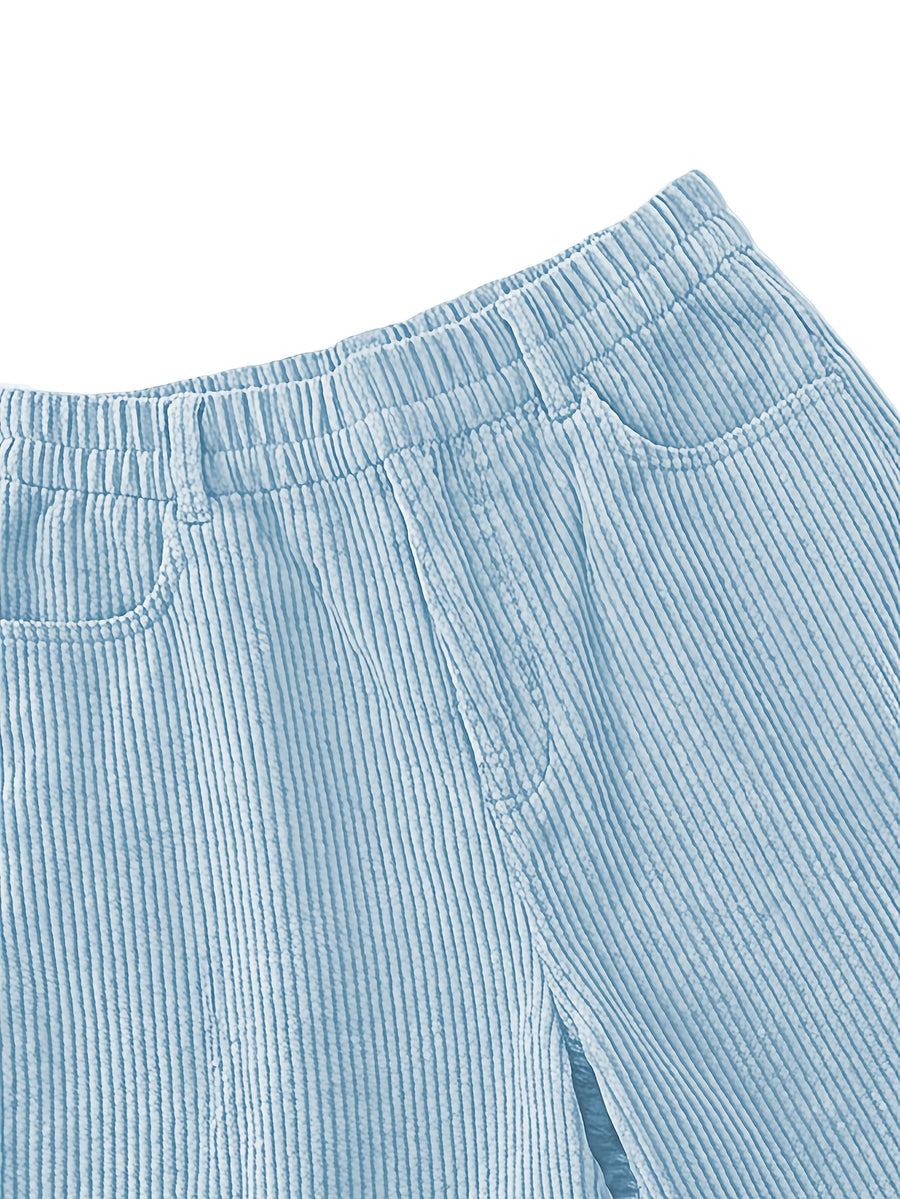 Women's 8-Wale Corduroy Wide Leg Bermuda Shorts, High Waisted Versatile Casual Shorts, Multi-Color Vintage Style, Soft & Stretchy, Suitable for Spring, Summer and Autumn - Light Blue