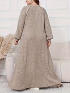 Plus Size, Women's Plus Size Elegant Maxi Dress - Long Sleeve Round Neck H-Line Dress with Wide Hems, All-Season -Length Gown for Weddings, Parties & Casual Attire, Machine Washable (Middle East Collection) - In Stock - Khaki