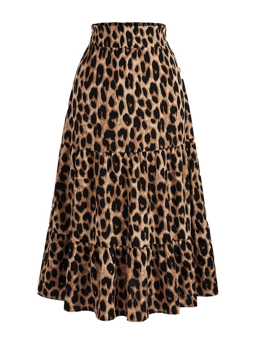 The Leopard Print Midi Skirt Is Perfect for Vacation Outfits, Featuring an Extra-Long Design for Women - Mixed colors