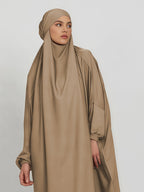 1pc Jilbab, 1pc Khimar with a Rich Drape, Cuffed Sleeves, and a Loose Fit, Suitable for Busy Daily Wear or Worship - Khaki