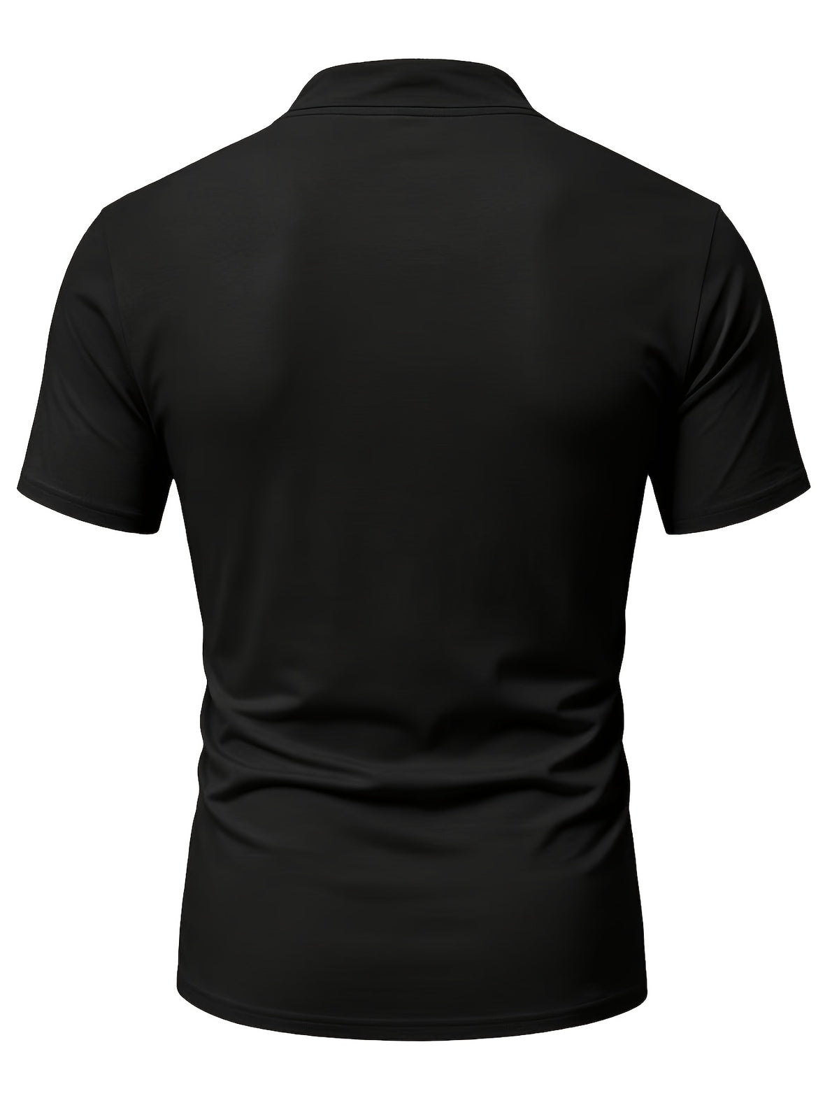 Men's Casual Drawstring Stand Collar Short Sleeve - Black