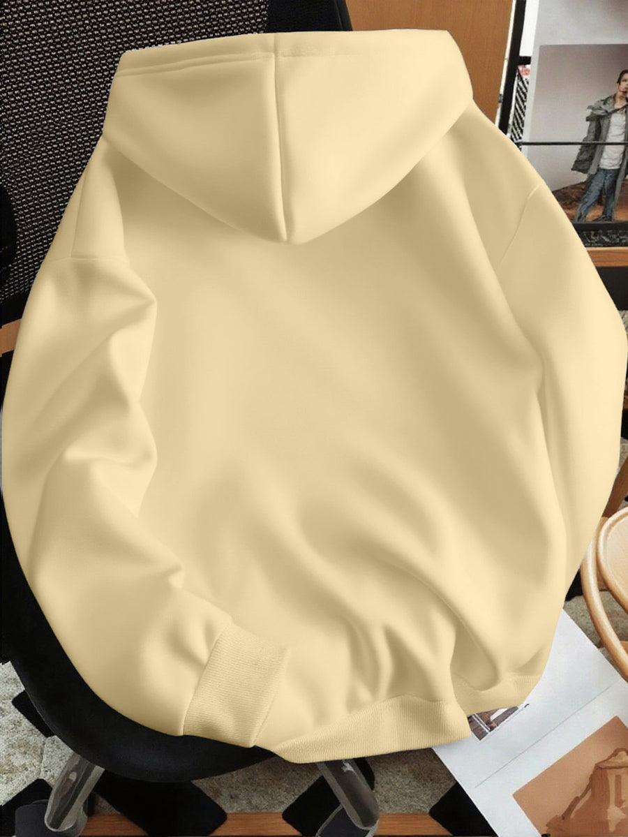 Minimalist Style Letter Print Hooded Sweatshirt, Versatile Top for Daily Casual and Commuting - Apricot