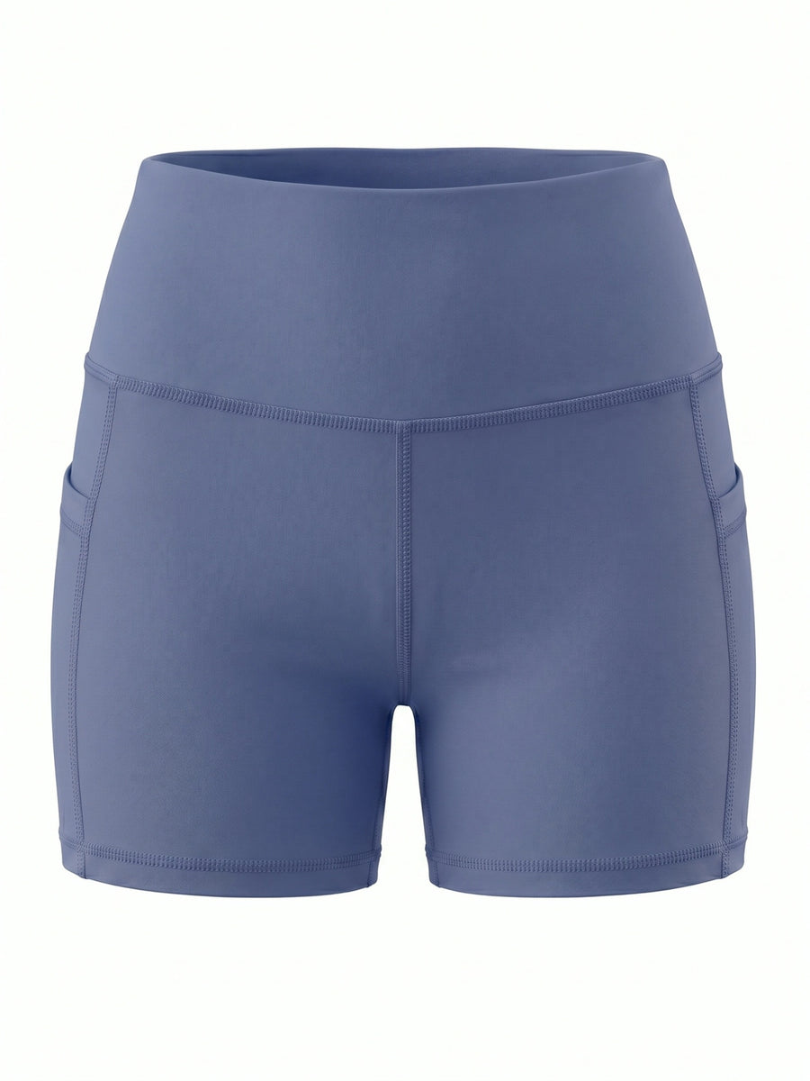 Summer Fashion Women's High-Waist 3-Inch Shorts with Pockets, Moisture-Wicking Summer Style - Anti-See-Through, Tummy Control, Non-Slip Waistband - Blue Grey