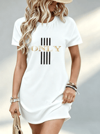 Printed Design Not Textured, Casual Ladies Dress, Only Letter Print, Daily Wear, Gift for Her, 100 Percent Polyester - White