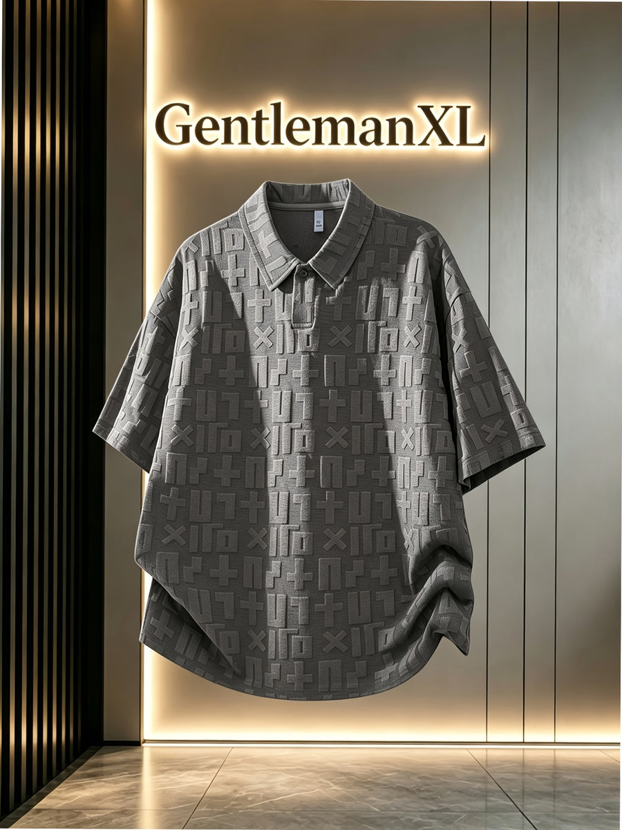 Men'S Summer Jacquard Textured Short Sleeve T-Shirt, Premium Casual Loose Top - Grey