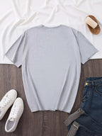 Women'S Fashion Pattern Printed T-Shirt, Round Neck Top, Casual Short Sleeve Top, Comfortable And Soft Knitwear - Light Grey