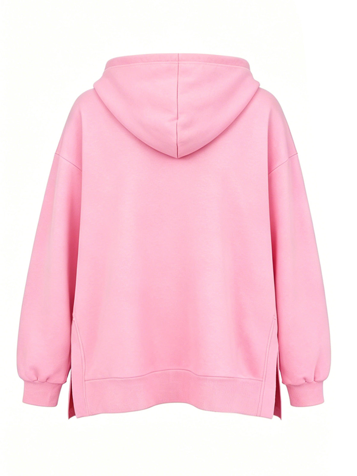 Women'S Fashion Hooded Sweatshirt for Autumn And Winter - Pattern Print Design, Side Slit Detail, Pullover Hoodie - Pink