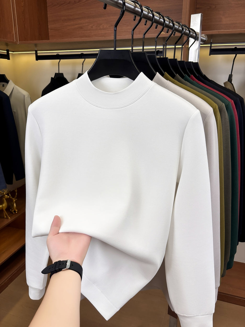 Autumn/Winter New Style Solid Color Half-Turtleneck Lyocell High-Quality Long-Sleeve Knit Base Layer, Versatile and Warm Men's Sweater, Skin-Friendly, Comfortable, Durable, and Breathable Men's Top, Cold-Proof Pullover FL27 - White