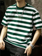Simple Letter Print Fashion Men's Short Sleeve - Green And White