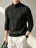 Men's Autumn/Winter Half-Turtleneck Zipper Sweater, Business Casual Pullover Base Layer Top - Black