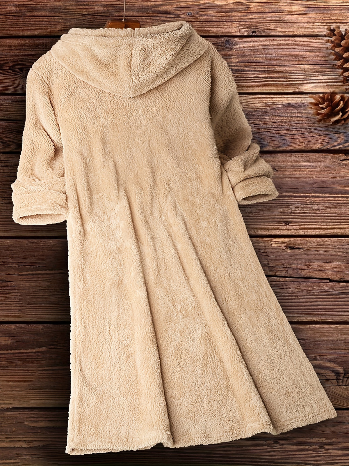 Plus Size - Plus Size - Fashionable Plus-Size Women'S Clothing from Europe And America, Featuring a Fitted, Warm, Plush Dress with a Hood - Khaki