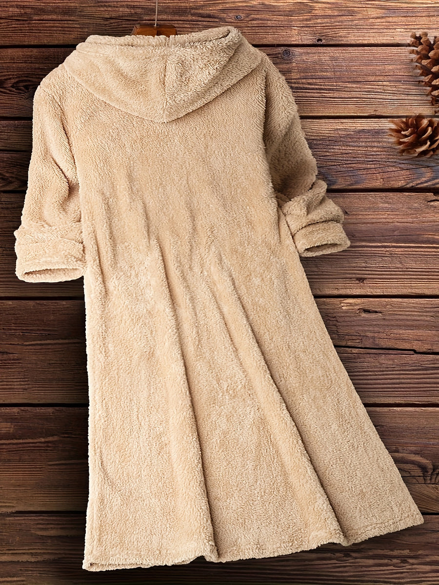 Plus Size - Plus Size - Fashionable Plus-Size Women'S Clothing from Europe And America, Featuring a Fitted, Warm, Plush Dress with a Hood - Khaki