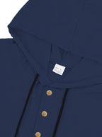 Men'S Hooded Linen Long Sleeve T-Shirt, Linen Summer Vacation Style Casual Henley Thin Top - Navy Color