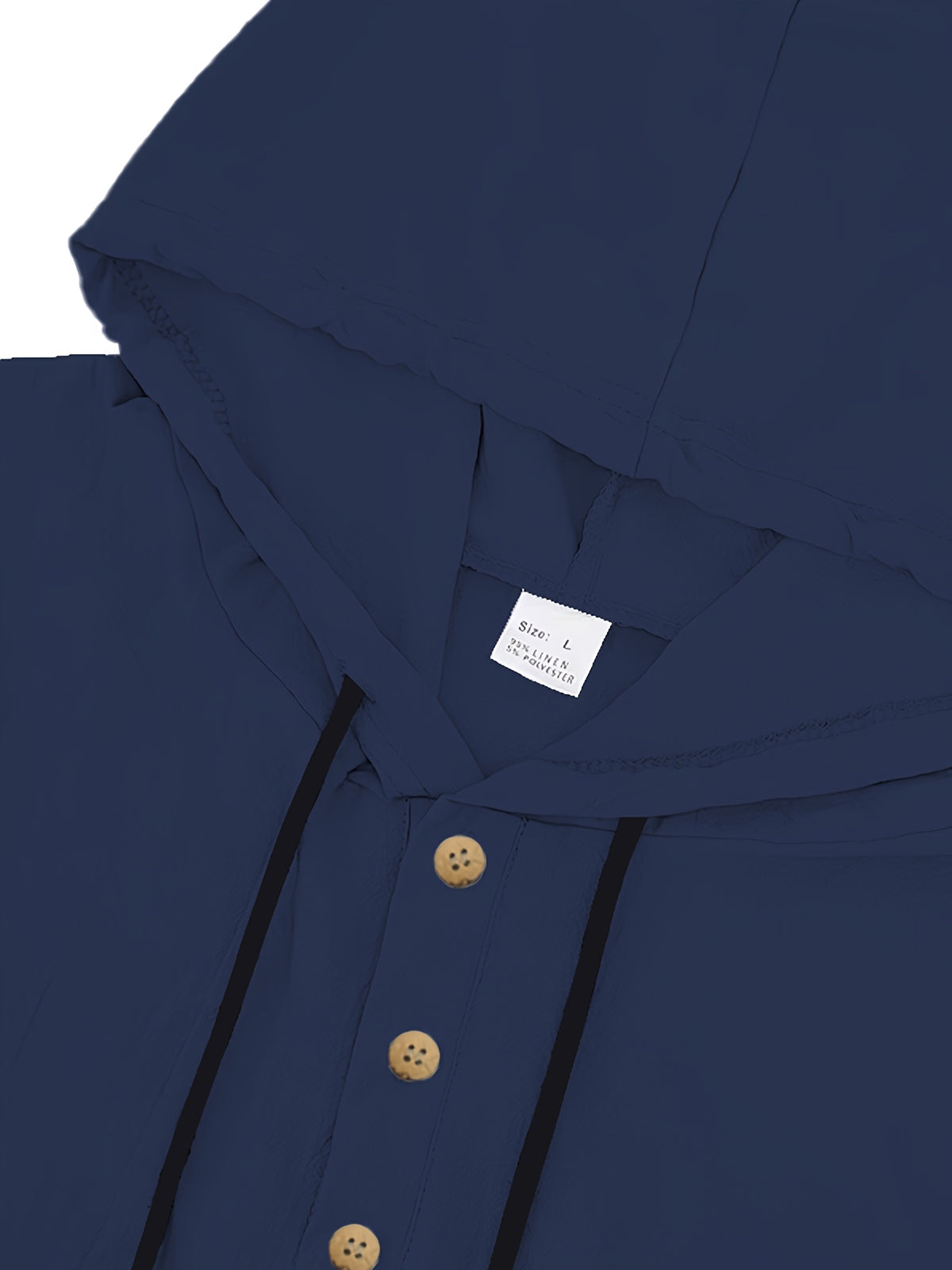 Men'S Hooded Linen Long Sleeve T-Shirt, Linen Summer Vacation Style Casual Henley Thin Top - Navy Color