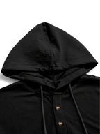 2pcs Men'S Linen-Like Hooded Henley Long Sleeve Sweatshirt Set, Breathable Thin Solid Color Half-Open Placket Casual Pullover Henley Shirt, Soft Comfortable Textured Fabric Fresh And Non-Stuffy, Loose Slimming Versatile Fit - 2pcs [black + Navy Blue]