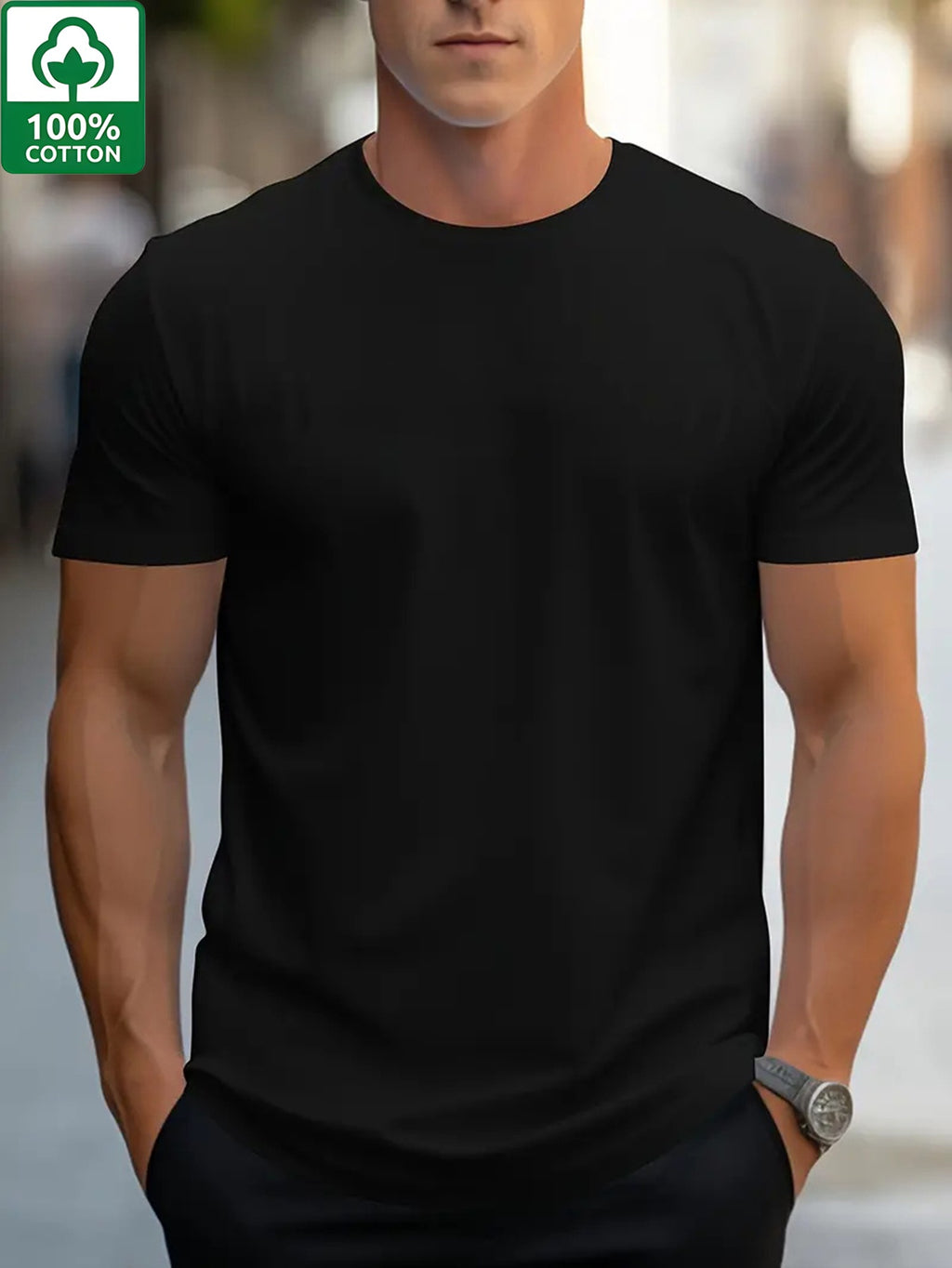 2pcs Men'S Premium 100% Sports Casual T-Shirt, Trendy Tees, Black Tees for Men, Breathable And Sweat-Absorbing Short Sleeves for Summer, Round Neck Short Sleeves, Men'S Comfy Clothing Tops for Daily Vacation - Black
