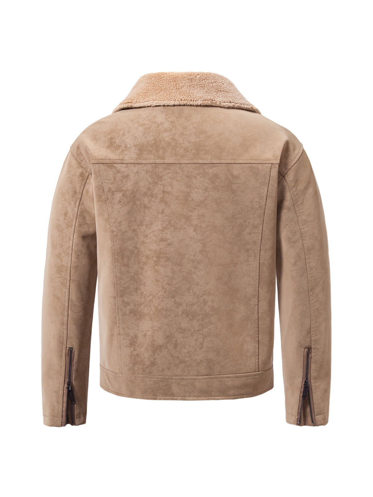 Men'S Slant Zipper Faux Suede Motorcycle Jacket, Lambskin Lining Large Lapel, Zip-Up Pockets Casual Riding Coat - Khaki